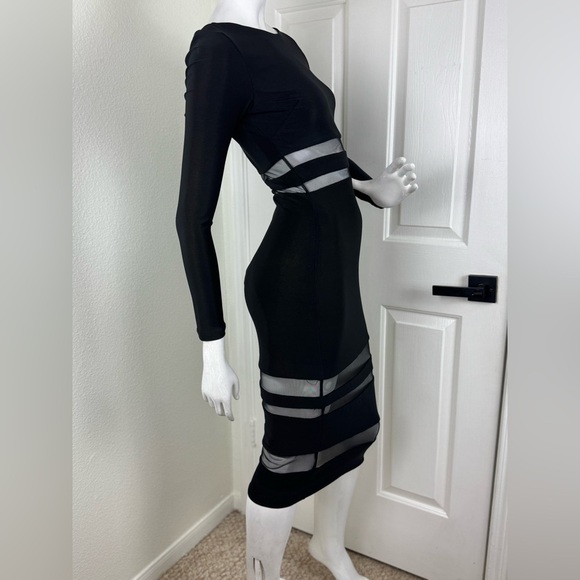 Bebe Elegant Black Sheer Panel Dress. D35 - Picture 8 of 15